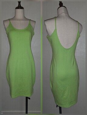 Vintage 1980s 1990s Lime Green Cotton Bodycon Tank Dress From In Charge